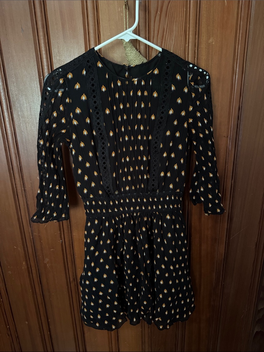 Diane von Furstenberg Black and orange Patterned Smocked Waist Dress